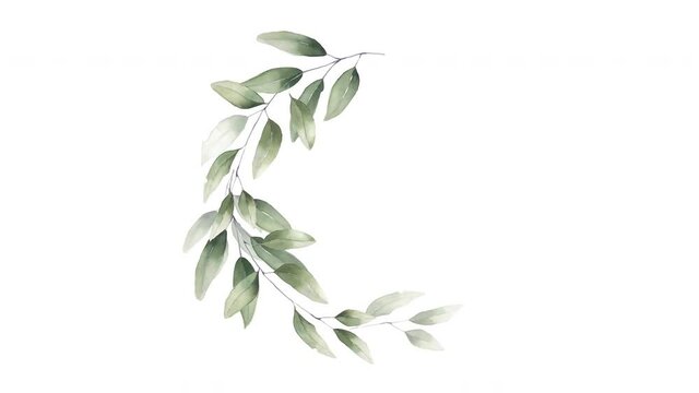 wreath of foliage greenery branches herbal watercolor frame white matte alpha channel
