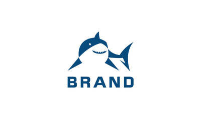 A minimalist and flat shark logo for sale. Negative-space shark design.