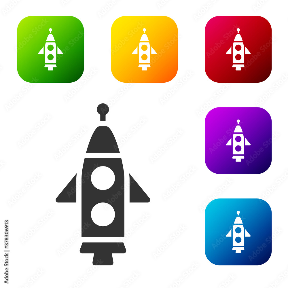 Canvas Prints Black Rocket ship icon isolated on white background. Space travel. Set icons in color square buttons. Vector.