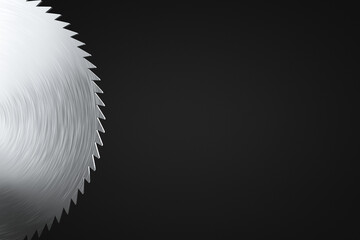 Circular saw blade. Dark background. Copy space.