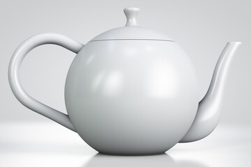 Ceramic teapot. Close-up. Gray style.
