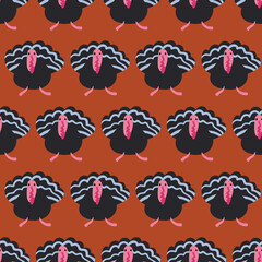 Fototapeta na wymiar Turkey farm thanksgiving seamless vector pattern. Warm colors surface print design for fabrics, stationery, backgrounds, textiles, scrapbook paper, gift wrap, and packaging.