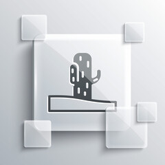 Grey Cactus icon isolated on grey background. Square glass panels. Vector.