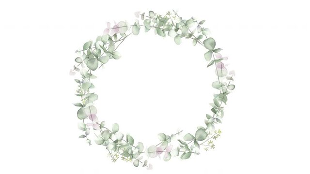 eucalyptus wreath isolated on white foliage greenery branches herbal watercolor frame white matte alpha channel