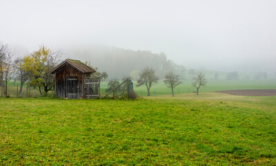 rural scenery with implement shed