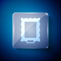 White Picture icon isolated on blue background. Square glass panels. Vector.