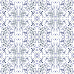 Seamless pattern of dragonflies and periwinkle flowers. Vector stock illustration eps10