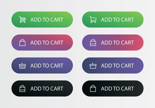 Add to cart action button set. Buy buttons with online shopping cart, basket and bag with editable stroke icons