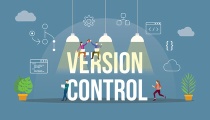 version control technology git code programming with modern icon and team developer people