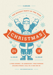 Christmas party flyer invitation retro typography and decoration elements with santa claus