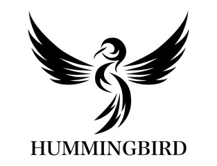 Flying hummingbird black line art Vector illustration on a white background of. Suitable for making logo.
