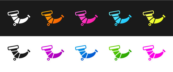Fototapeta premium Set Hunting horn icon isolated on black and white background. Vector.