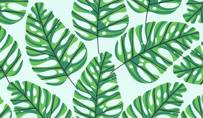 Big green leaves design on light green background