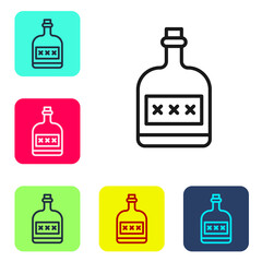 Black line Alcohol drink Rum bottle icon isolated on white background. Set icons in color square buttons. Vector Illustration.
