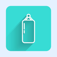White line Punching bag icon isolated with long shadow. Green square button. Vector Illustration.