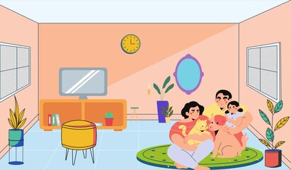 Parents enjoying at home with kids and pets in the time of covid 19