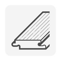 Solid wood flooring icon. That is floor finishing material made from single piece of wood and natural 100% wood product. Include tongue and groove for joining with other. For home interior decoration.