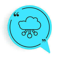 Black line Internet of things icon isolated on white background. Cloud computing design concept. Digital network connection. Blue speech bubble symbol. Vector.