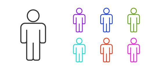 Black line User of man icon isolated on white background. Business avatar symbol user profile icon. Male user sign. Set icons colorful. Vector.