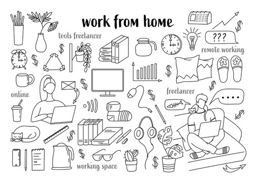 Remote work, freelance, modern information technology workplace, the tools of a freelancer and working space.