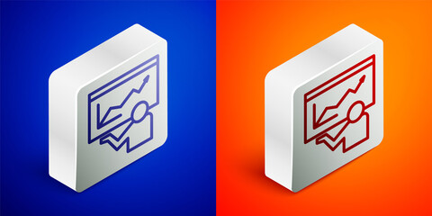 Fototapeta premium Isometric line Training, presentation icon isolated on blue and orange background. Silver square button. Vector.