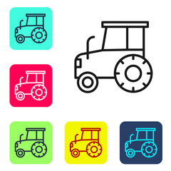 Black line Tractor icon isolated on white background. Set icons in color square buttons. Vector.