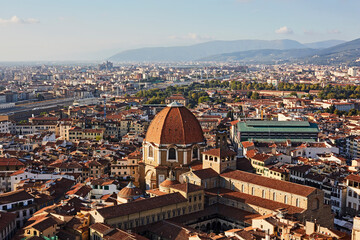 Fototapeta na wymiar Elevated view of Florence and Dome of the 'Cathedral of Saint Mary of the flower'