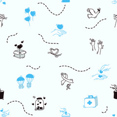 Charity time seamless pattern in doodle style vector illustration. Ready to use for website and printing.