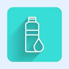 White line Fitness shaker icon isolated with long shadow. Sports shaker bottle with lid for water and protein cocktails. Green square button. Vector.