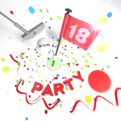 Minigolf / Golf Birthday, Anniversary Party Invitation Background (3D Rendering). 18 Years.