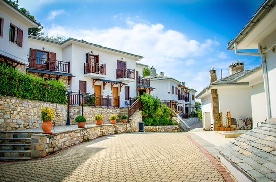 Traditional architecture and street  in Pelion mountain. Magnisia, Greece