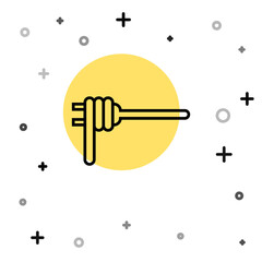 Black line Pasta spaghetti on the fork icon isolated on white background. Italian restaurant. Random dynamic shapes. Vector.