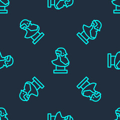 Green line Ancient bust sculpture icon isolated seamless pattern on blue background. Vector.