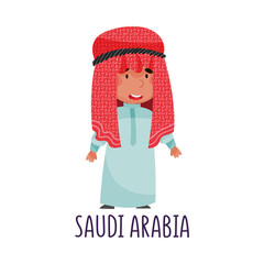 Cheerful Boy Wearing National Costume of Saudi Arabia Vector Illustration