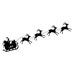 santa claus with sleigh.Santa Claus on the sky in winter season.Merry Christmas and Happy New Year. paper art design. Santa Claus silhouettes. Vector EPS 10.