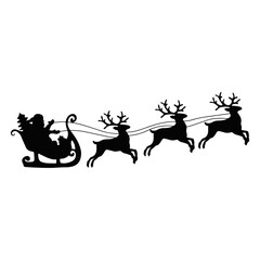 santa claus with sleigh.Santa Claus on the sky in winter season.Merry Christmas and Happy New Year. paper art design. Santa Claus silhouettes. Vector EPS 10.