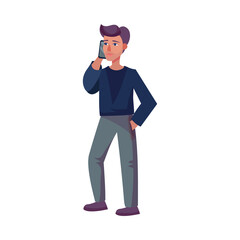 Young Man Standing and Speaking by Phone Vector Illustration