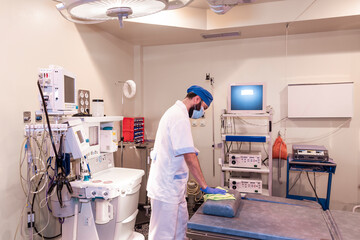 Concept photo of A hospital worker doing cleaning in operation room