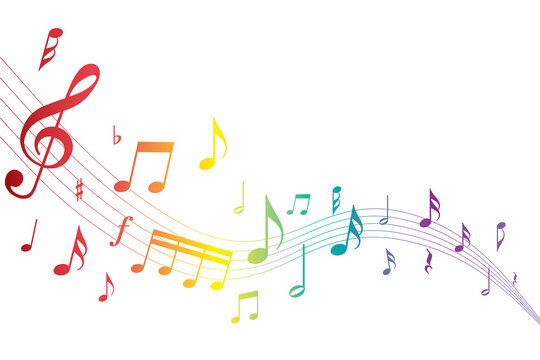 カラフルな流れる音楽音符ミュージックのイメージ mellow flow of colorful music note score concept image