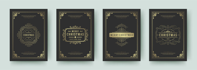 Christmas cards set vintage typographic qoutes design vector illustration.