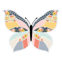 Illustration with decorative butterfly in patchwork style. Can be used as a print, postcard, etc.