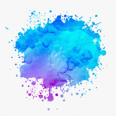 Abstract illustration, stain, drips of blue watercolor paint, ink isolated on white background