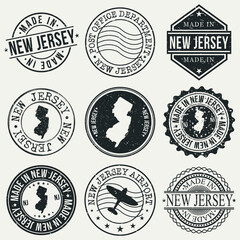 New Jersey Set of Stamps. Travel Stamp. Made In Product. Design Seals Old Style Insignia.