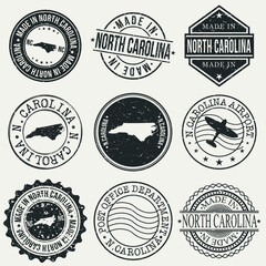 Obraz premium North Carolina Set of Stamps. Travel Stamp. Made In Product. Design Seals Old Style Insignia.