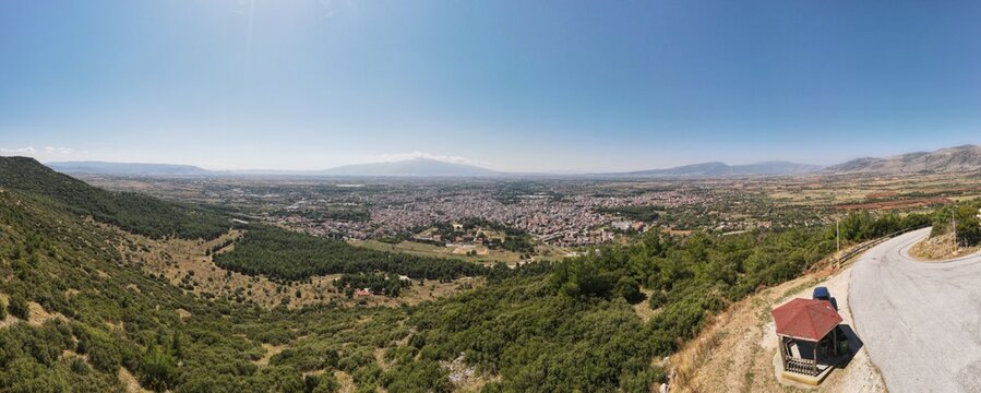 Aerial drone photo over the city of Drama, Northern Greece