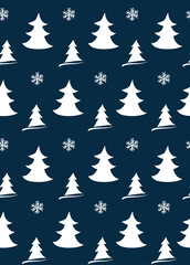 Vector Seamless pattern with Christmas trees. big and smoll on dark blue background. can be used for cards for Christmas or Happy New Year.