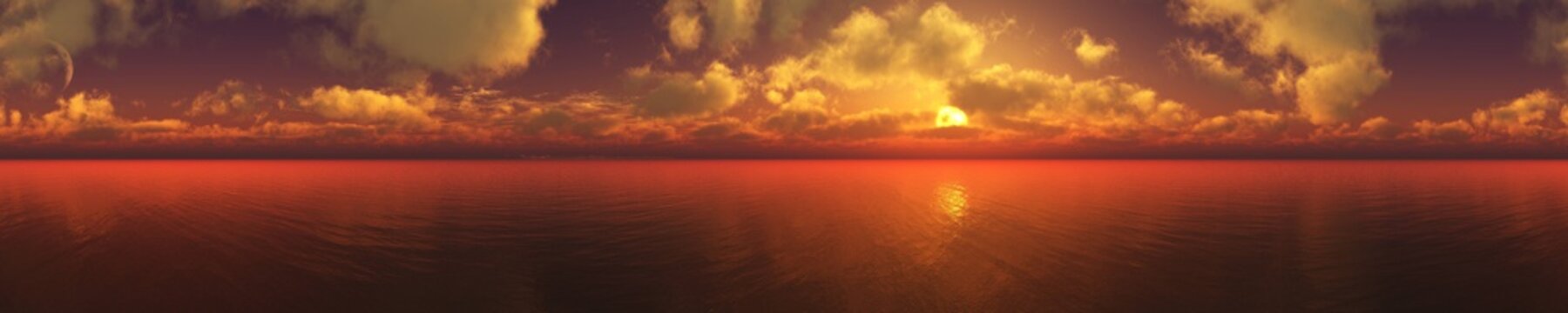 Panorama of the sea sunset, okansky landscape, sunrise over the sea, banner, 3d rendering