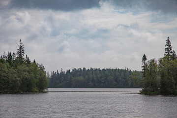 Landscape by the lake in karelia in the day
