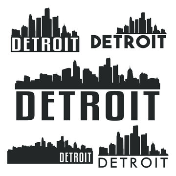 Detroit Michigan USA Flat Icon Skyline Silhouette Design City Vector Art Famous Buildings Color Set.
