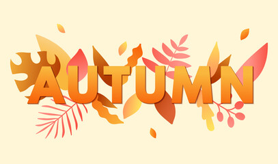 Autumn banner decorated with decorative bright leaves, web banner design, flyers, card, poster, postcard. Vector illustration template, typography.
